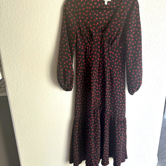 Topshop Red V-Neck Bishop Sleeve Sundress - Picture 7 of 8